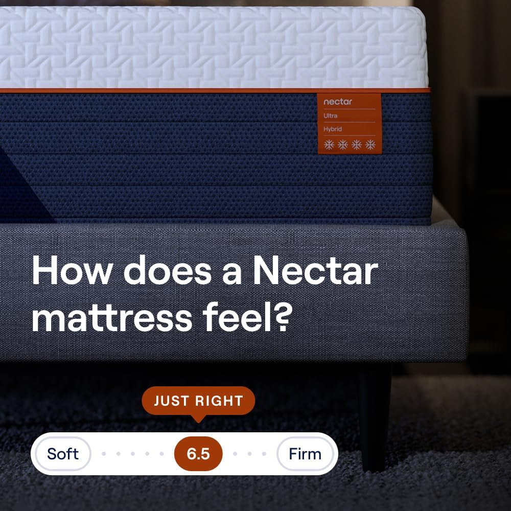Nectar Ultra Queen Adjustable Base & 15” Hybrid Mattress - Head & Foot Incline - Innerspring Coils - Medium Firm Memory Foam - Cooling Upgrade - 3 Massage Settings - 365-Night Mattress Trial