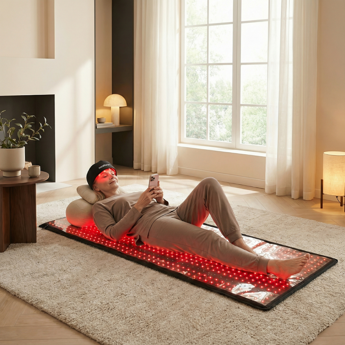 Nicebeam Full Body Red Light Therapy Bundle, 660 nm and 850 nm LED Mat or Bag Paired with Hat, Sleep Recovery Lamp, or Face Mask, Two Mat Sizes