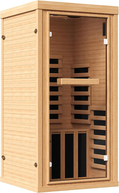 Wood Infrared Sauna Room, 1 Person Traditonal Sauna with Red Light