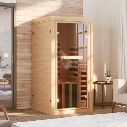 Wood Infrared Sauna Room, 1 Person Traditonal Sauna with Red Light