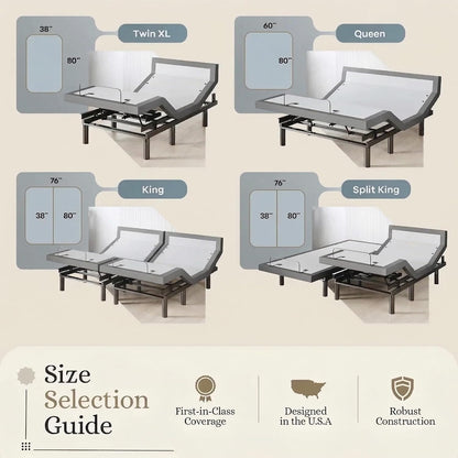 Sven & Son Harmony Adjustable Bed Base, Head and Foot Lift, Massage, Under-Bed Lights, USB, Memory, Zero Gravity Smart Frame - King