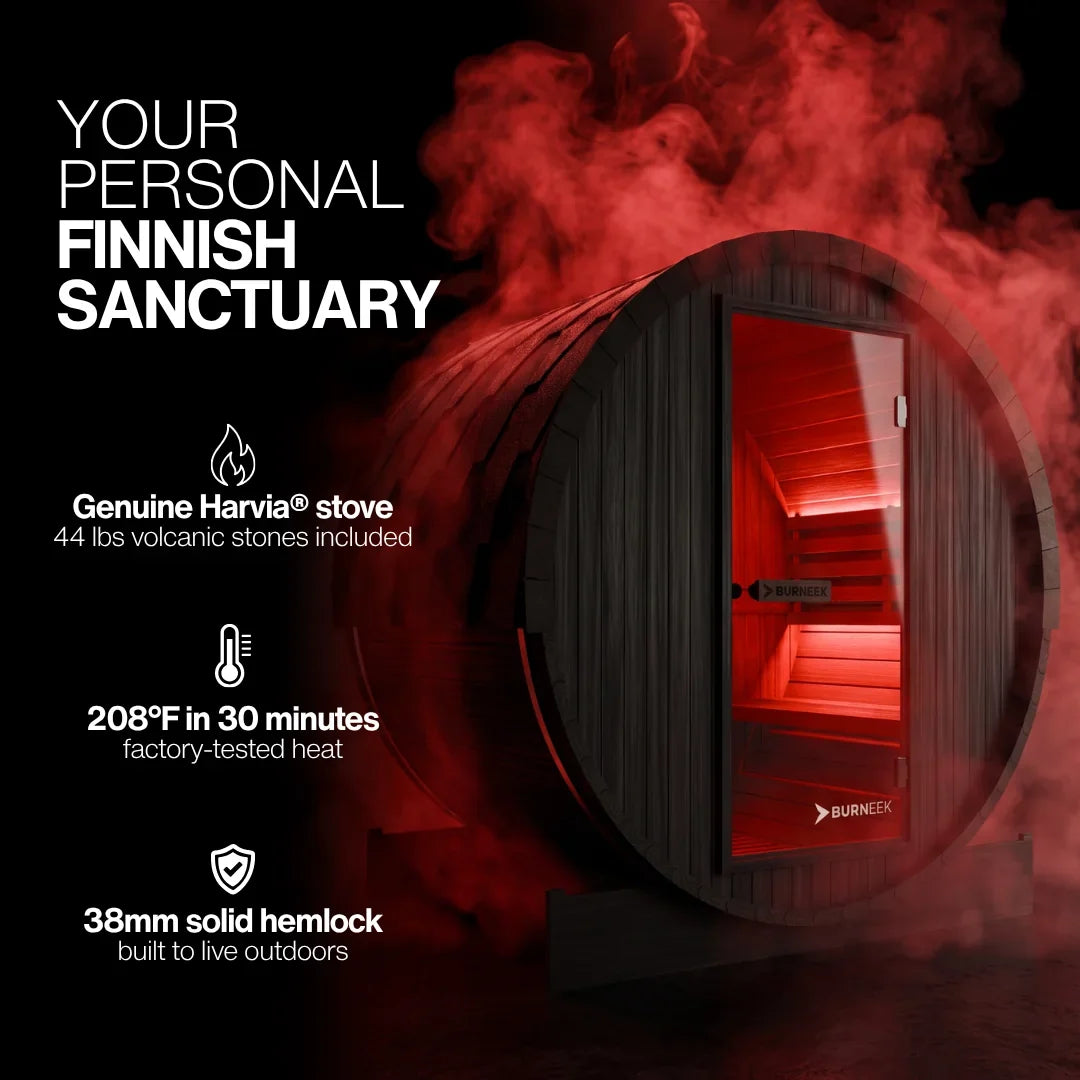 Burneek® Basalt: 2-Person Outdoor Barrel Sauna