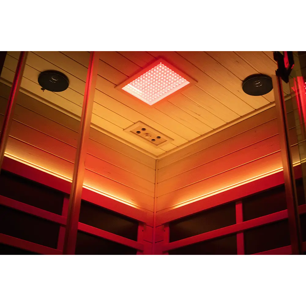 Wizzisauna SR07 2-3 Person Corner Red Cedar Far Infrared Sauna with 8 Carbon Heaters