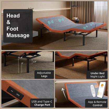 Queen Adjustable Bed Frame 14" Hybrid Mattress with Massage