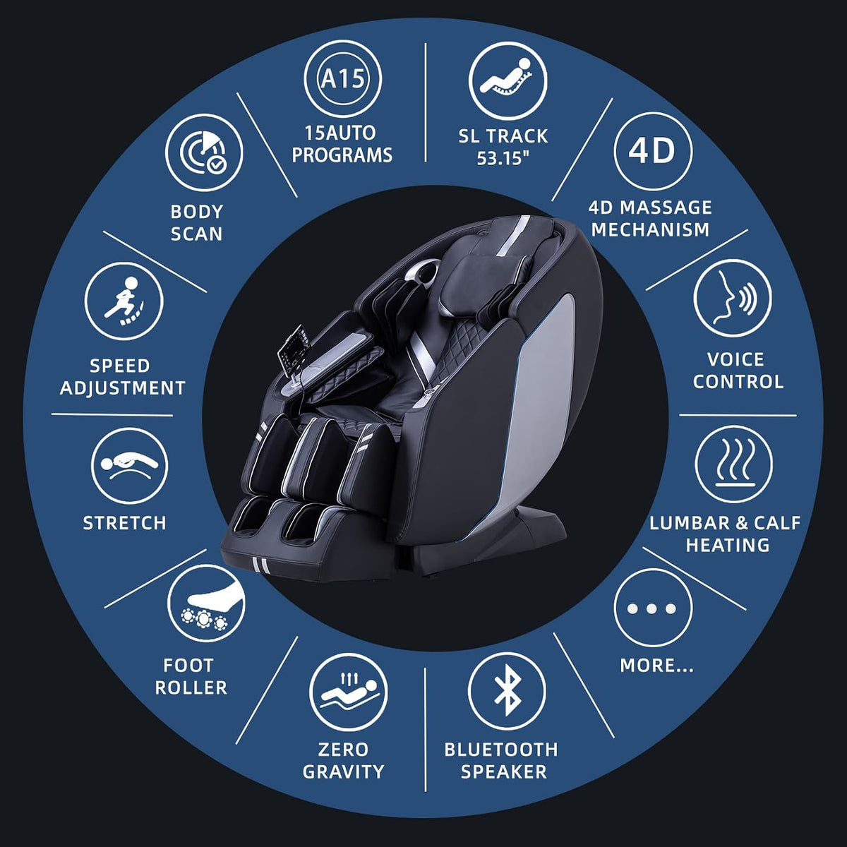 MT398 4D Full Body Massage Chair, 55"SL Track, Zero Gravity, Black