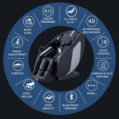MT398 4D Full Body Massage Chair, 55"SL Track, Zero Gravity, Black
