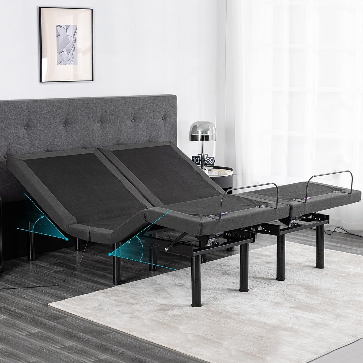Split King Adjustable Bed Frame with Mattress,12 Inch Grey Gel Memory Foam Medium-Firm Mattress in Box, Bed Base with Anti-Snore/0 Gravity,Separate Head/Foot Lift, Child Lock