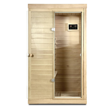 Canadian Hemlock Wood One Person Far Infrared Sauna with Bluetooth Audio - Natural