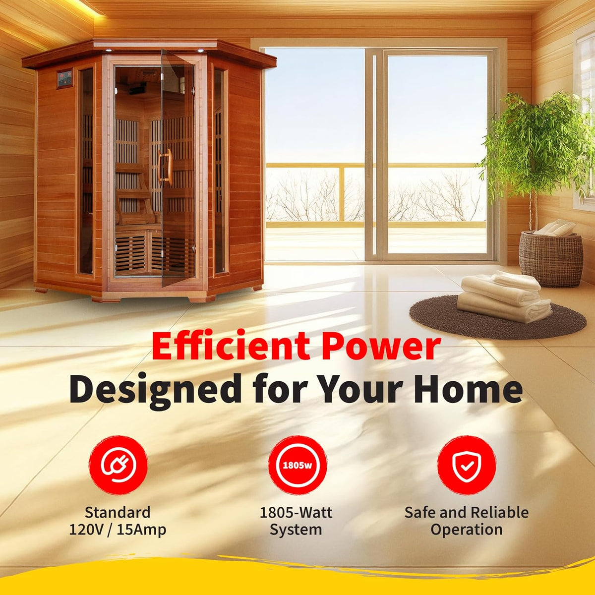 HEATWAVE Hudson Bay 3 Person Cedar Infrared Wood Sauna for Home Relaxation & Detox – Indoor Sauna with 7 Carbon Heaters, Chromotherapy Lighting, Oxygen Ionizer, & Built-In Stereo Sound System