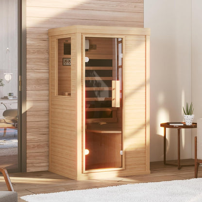 Wood Infrared Sauna, 1 Person Traditional Home Sauna