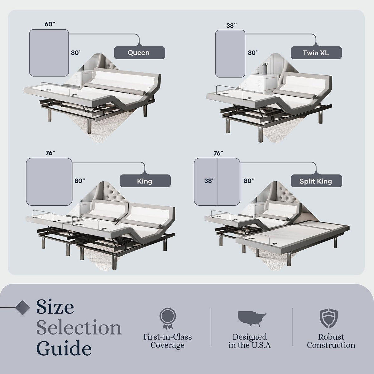 Sven & Son Platinum Adjustable Bed Base Frame, Head and Foot Lift, Lumbar Support, Head-Pillow-Tilt, Massage, Under-Bed Lights, USB - Twin XL