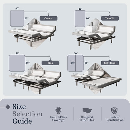 Sven & Son Platinum Adjustable Bed Base Frame, Head and Foot Lift, Lumbar Support, Head-Pillow-Tilt, Massage, Under-Bed Lights, USB - Twin XL