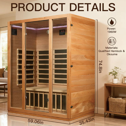 3-4 Person Far Infrared Sauna for Home&Fitness, 1960W/120V