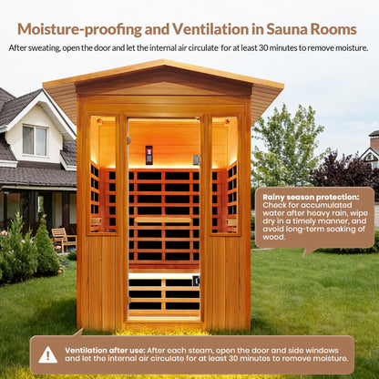 Outdoor Two-Person Far Infrared Sauna – Red Cedar Exterior, 9 Heating Panels, 2250 W