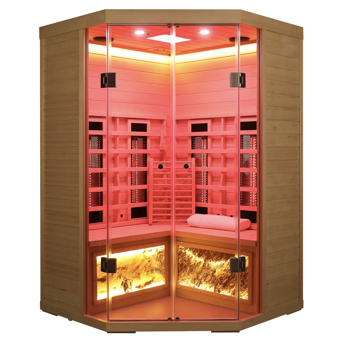 Home Furnishers 2-Person Corner Full Spectrum Infrared Sauna with Himalayan Salt Panels, Hemlock Wood