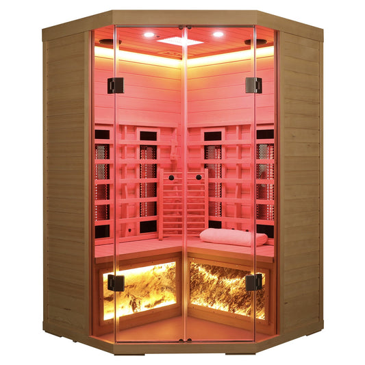 Home Furnishers 2-Person Corner Full Spectrum Infrared Sauna with Himalayan Salt Panels, Hemlock Wood