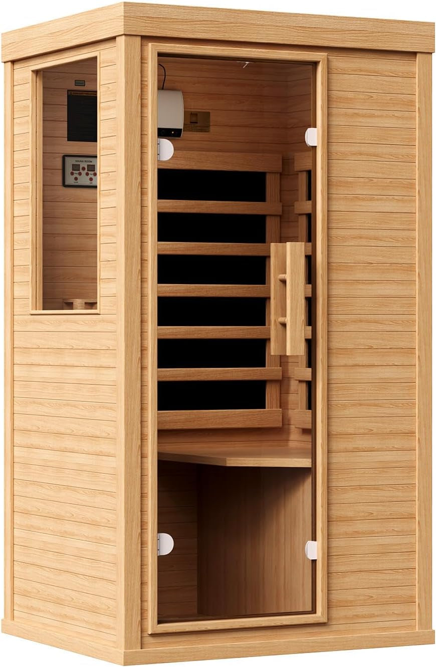 Wood Infrared Sauna, 1 Person Traditional Home Sauna