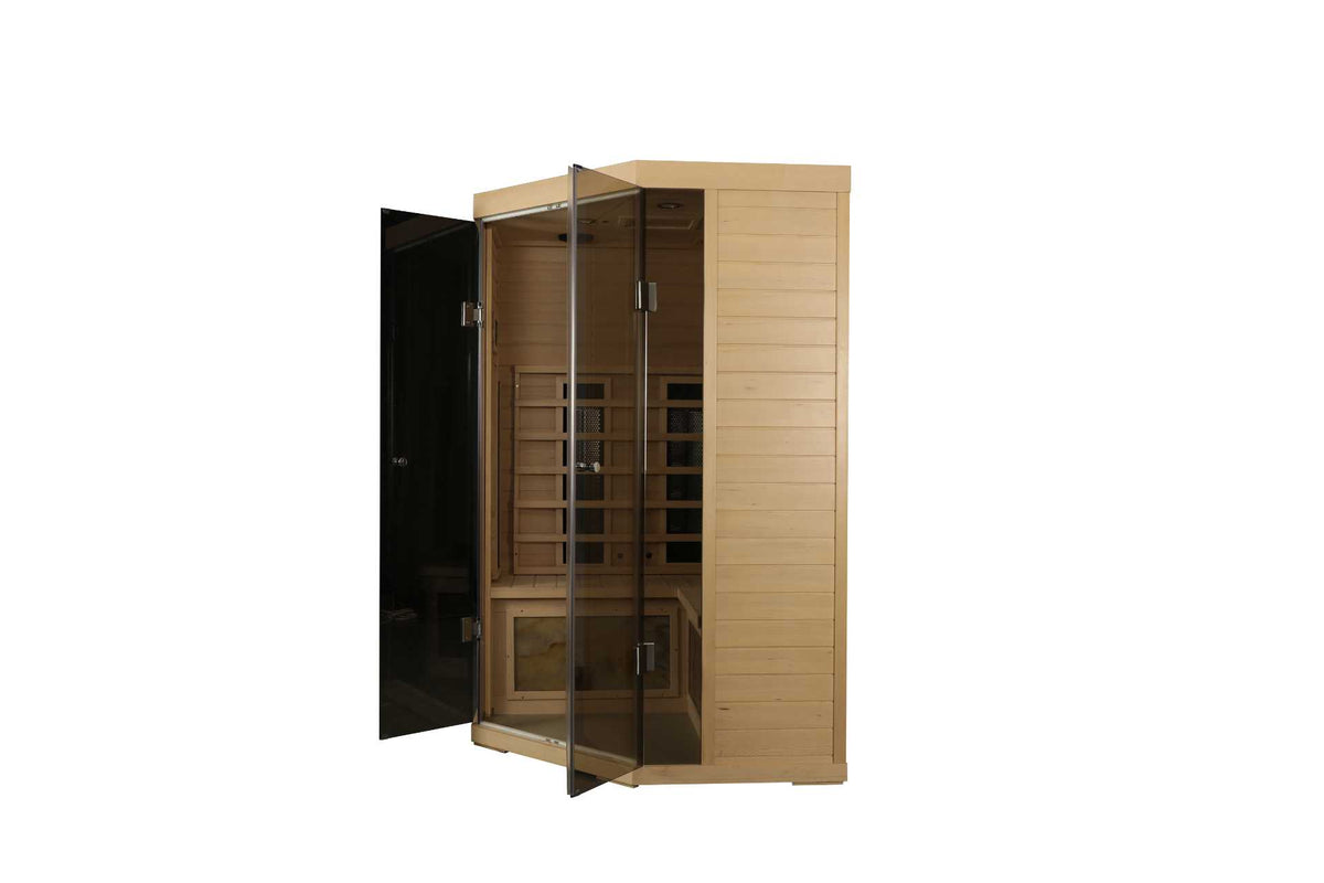 Home Furnishers 2-Person Corner Full Spectrum Infrared Sauna with Himalayan Salt Panels, Hemlock Wood