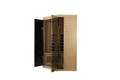Home Furnishers 2-Person Corner Full Spectrum Infrared Sauna with Himalayan Salt Panels, Hemlock Wood