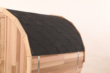 Blisspod Prague Canadian Red Cedar Outdoor Steam Barrel Sauna with Full Glass Back, Front Porch Seating and 6 kW Toule Heater, 70.87 in. Diameter