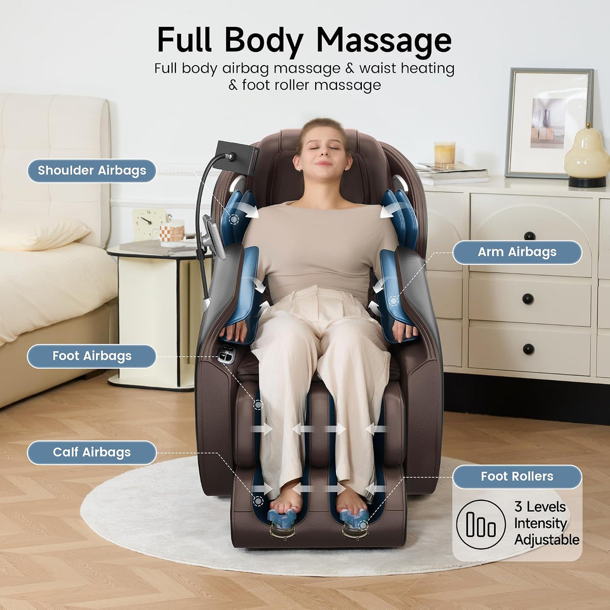 Massage Chair Full Body with Unique Phone Controller,Heart and Blood Measurement, Zero Gravity 3D Sl-Track Recliner with APP Control, Child Lock,Pause Button, Back Pad, Favor-06, Dark Brown