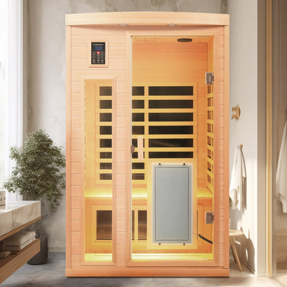 Home Furnishers 2-Person Far Infrared Indoor Sauna with 8 Heating Panels, Hemlock Wood