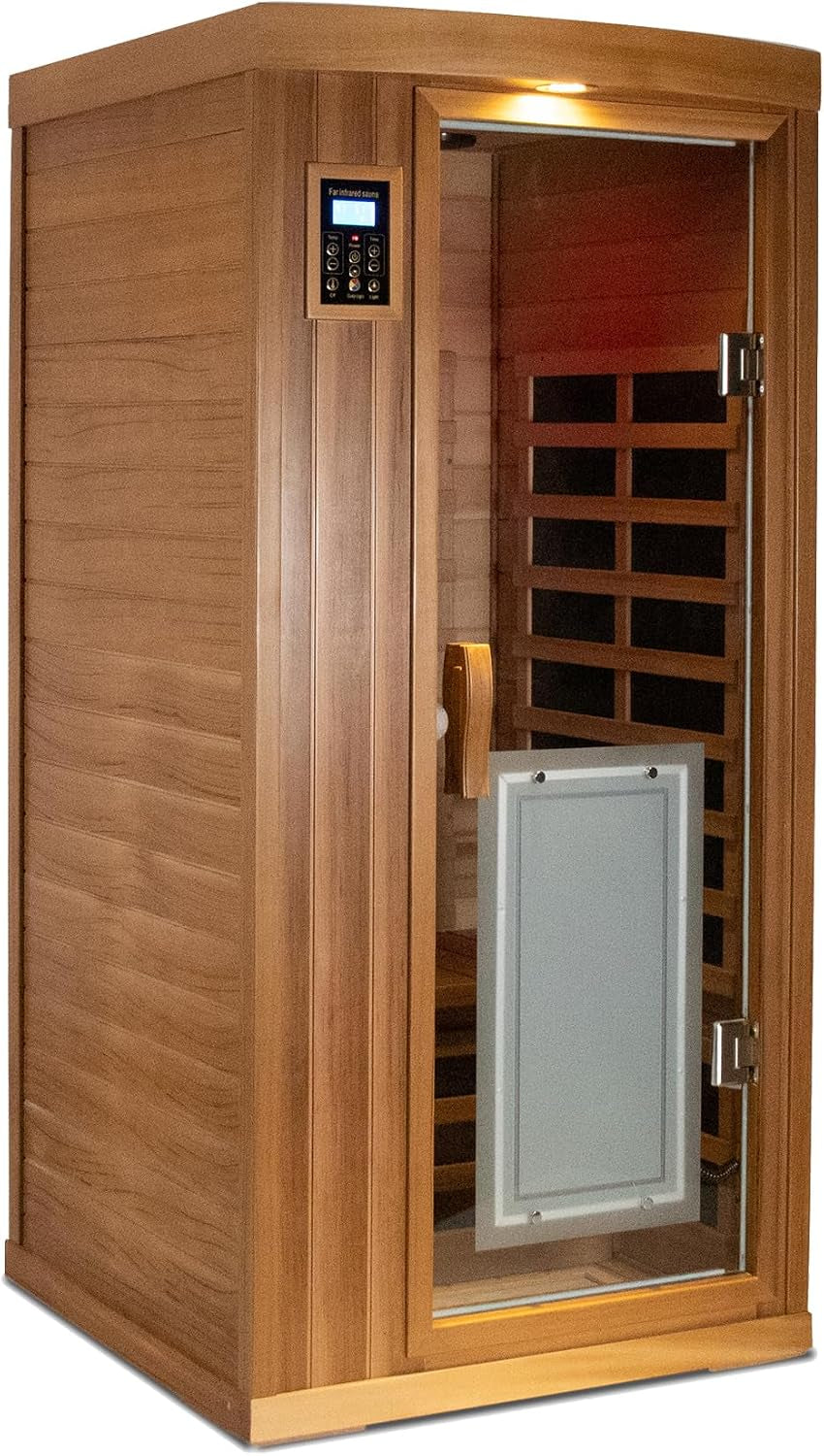 Home Sauna Far Infrared Sauna 1 Person plus Low-Emf Natural Red Cedar Indoor Sauna Spa, 1510W Infrared Sauna for Home, 8 Low Electromagnetic Field Heaters, 2 Bluetooth Speakers, 1 LED Reading Lamp