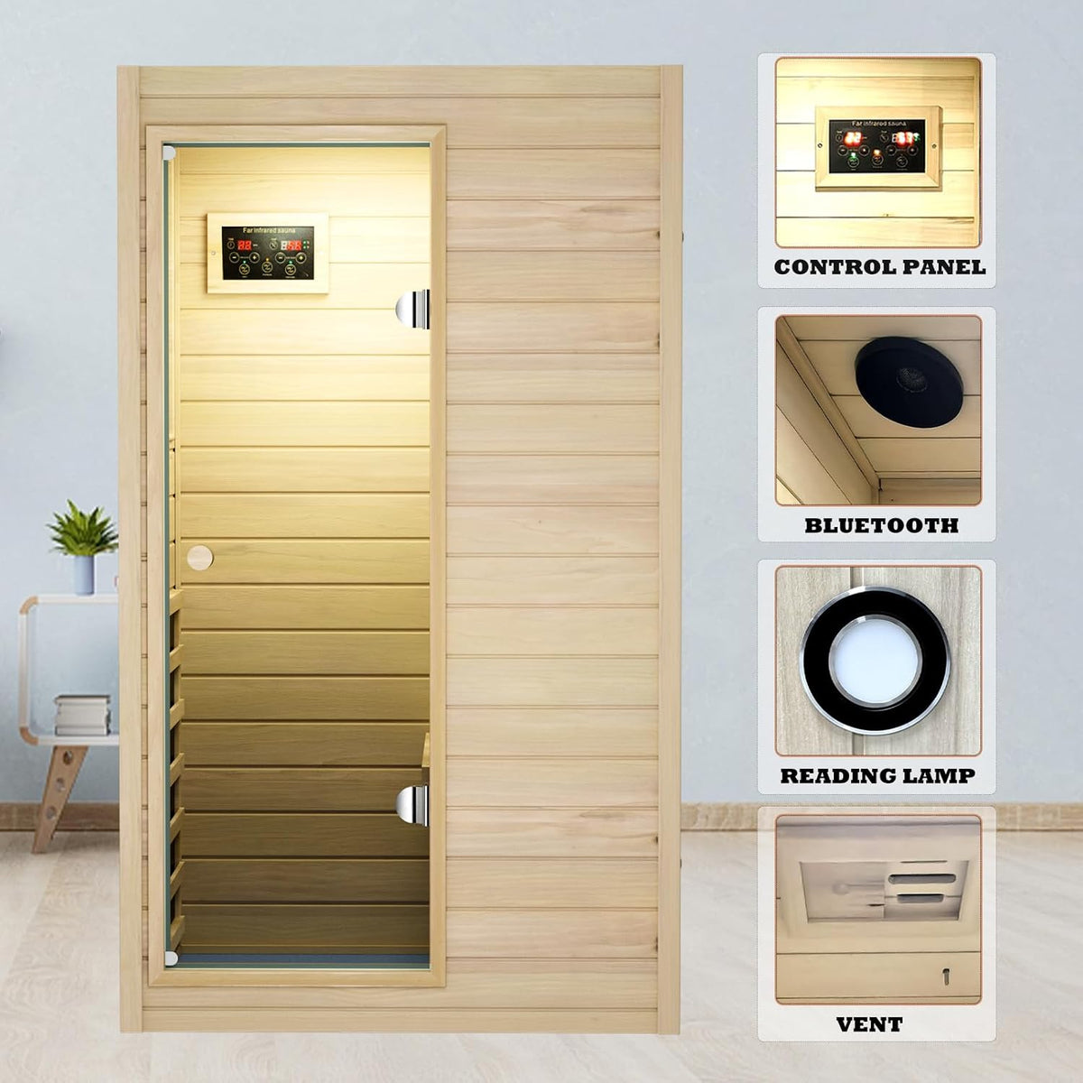 1 Person Sauna, Low EMF Far Infrared Indoor Dry Sauna Room, 905W