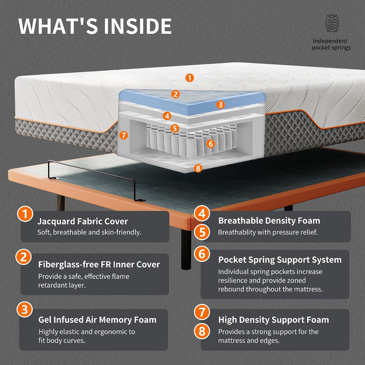 Queen Adjustable Bed Frame 14" Hybrid Mattress with Massage