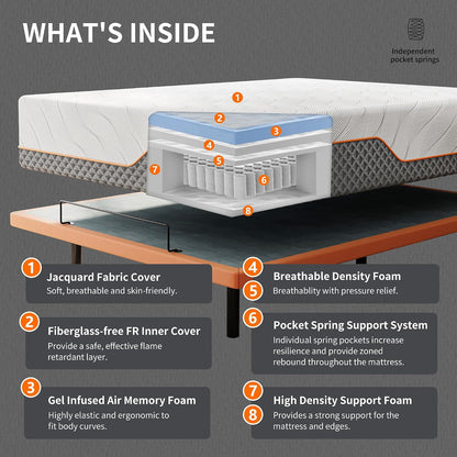Queen Adjustable Bed Frame 14" Hybrid Mattress with Massage
