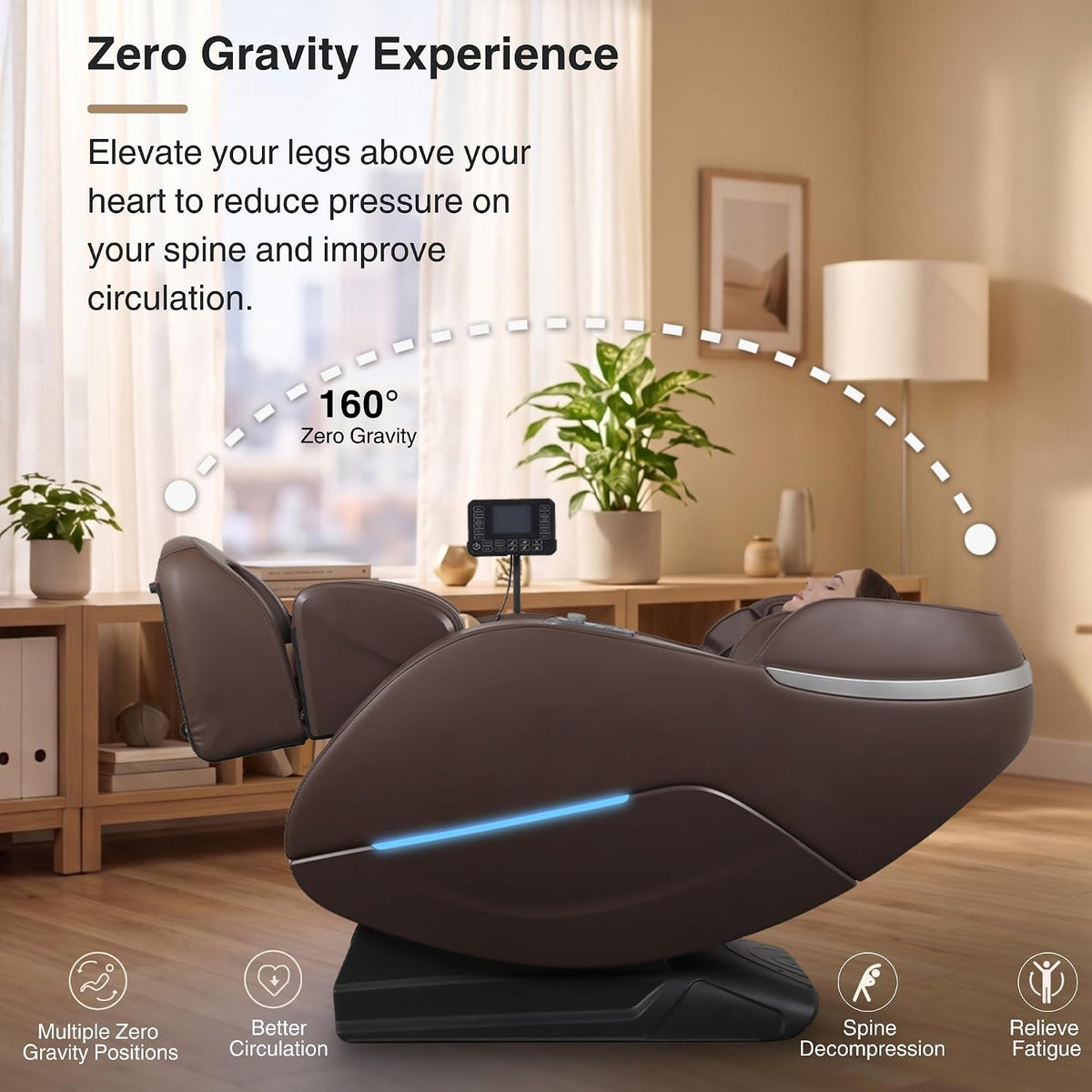 A303C 4D Massage Chair Full Body, Zero Gravity, 55" SL Track, Brown
