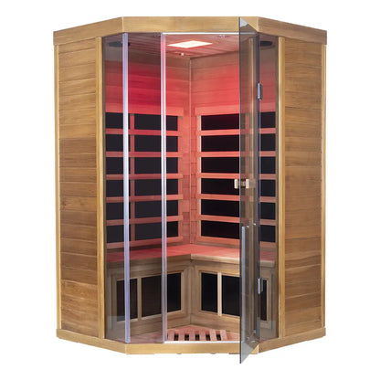 Wizzisauna SR07 2-3 Person Corner Red Cedar Far Infrared Sauna with 8 Carbon Heaters