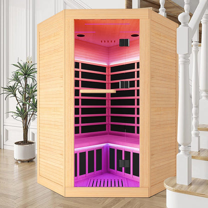 Canadian Hemlock Double Sauna with Bluetooth & LED Lights - Natural/Graphite