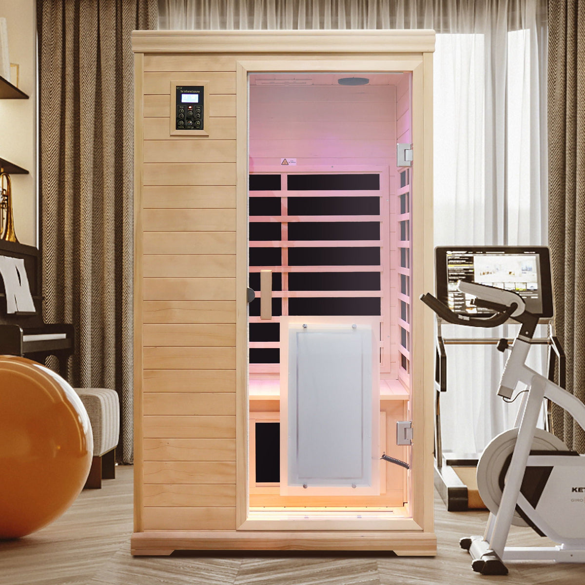 2 Person Far Infrared Hemlock Indoor Sauna Room with Bluetooth Audio - Natural