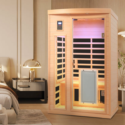 Home Furnishers 2-Person Far Infrared Indoor Sauna with 8 Heating Panels, Hemlock Wood