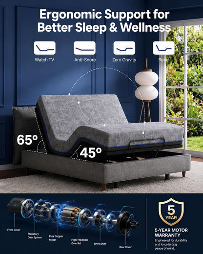 NS0 Full Adjustable Bed Base - Smart Dual Motor Bed Frame with Wireless Remote, 3-Min Assembly, Zero Gravity & Anti-Snore Modes, under Bed Lighting, 4 USB Ports