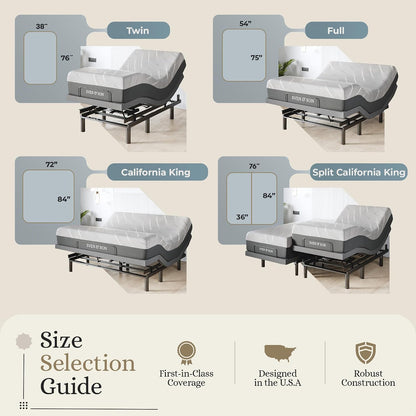 Sven & Son Harmony Adjustable Bed Base, Head and Foot Lift, Massage, Under-Bed Lights, USB, Gel Memory, Zero Gravity Smart Frame - Full + 14 Inch Hybrid Spring Matt (Medium Soft)