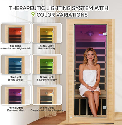 Sauna 1 Person Low EMF FAR Infrared Sauna with Red Light Therapy