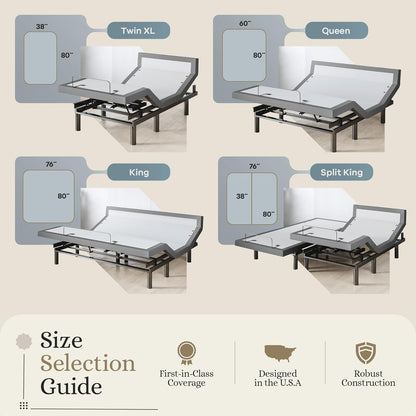 Sven & Son Harmony Adjustable Bed Base, Head and Foot Lift, Massage, Under-Bed Lights, USB, Memory, Zero Gravity Smart Frame - Twin XL