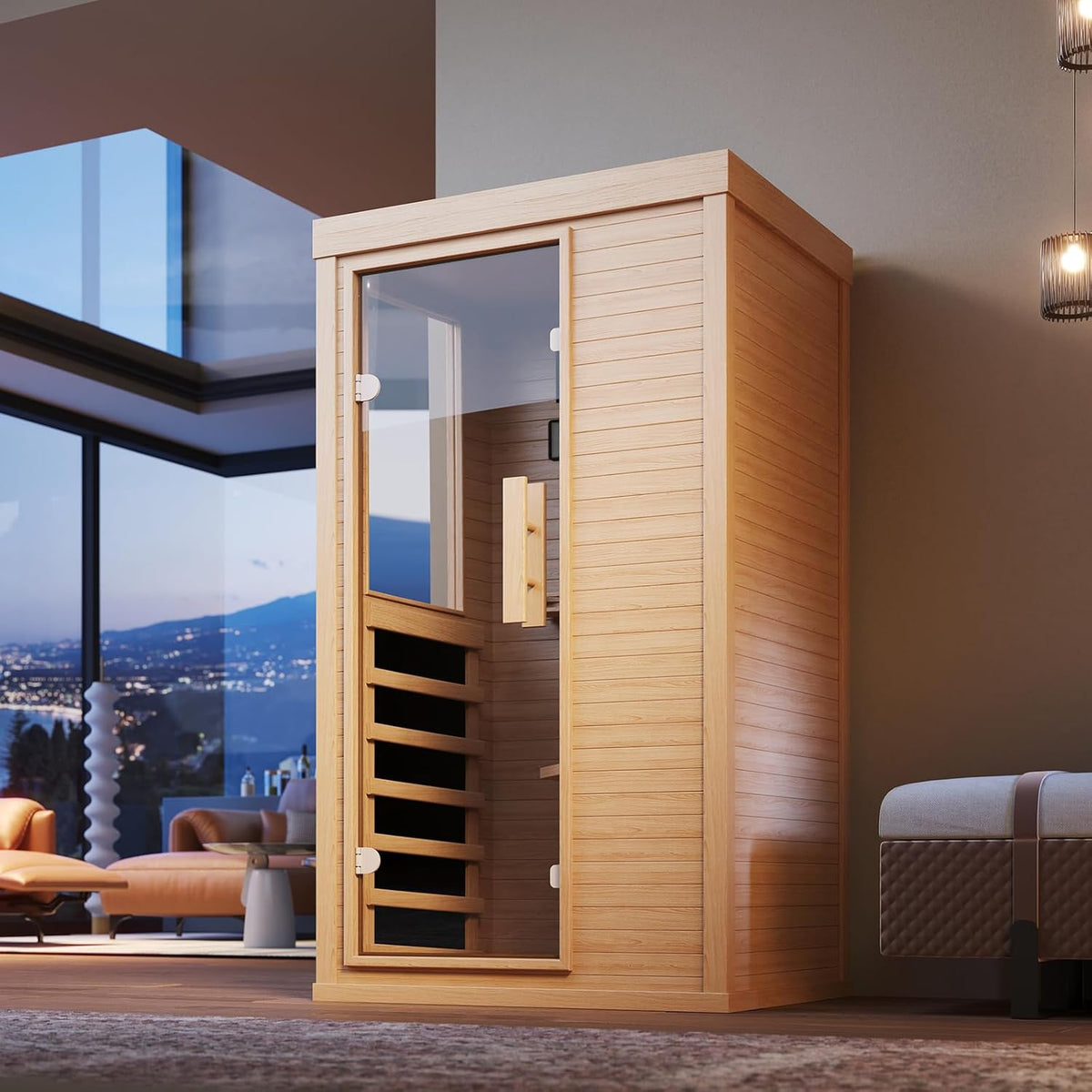 Wood Infrared Sauna, 1 Person Traditional Home Sauna