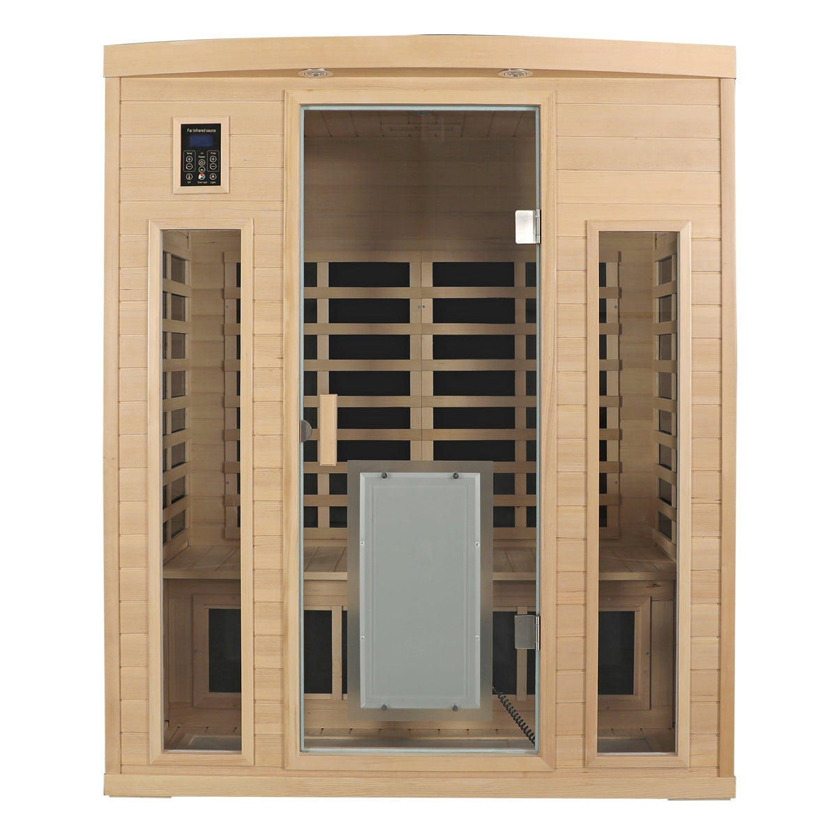 Low EMF Far-Infrared Three Person Sauna Room with Glass Door - Hemlock Wood