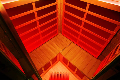Wizzisauna SR07 2-3 Person Corner Red Cedar Far Infrared Sauna with 8 Carbon Heaters