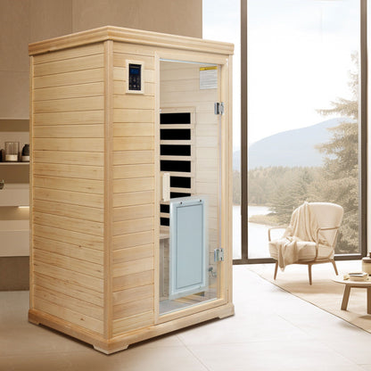 2 Person Far Infrared Hemlock Indoor Sauna Room with Bluetooth Audio - Natural