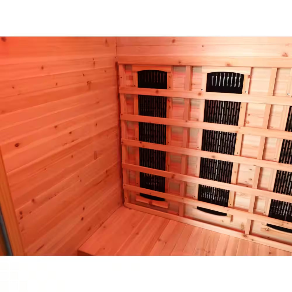 Burlington 2-Person Outdoor Infared Sauna in Hemlock with Weatherproof Cabin, Metal Roof and Bluetooth Sound System