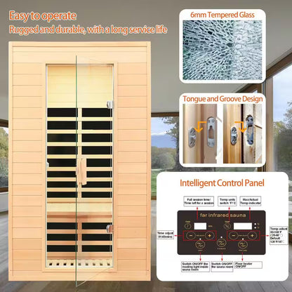 Moray 1-2 Person Indoor Hemlock Infrared Sauna with 5 Far-Infrared Carbon Crystal Heaters