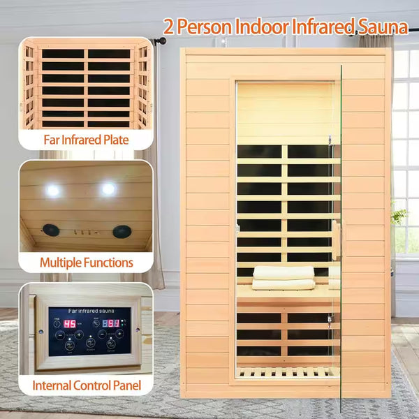 Spygo Moray 1-2 Person Indoor Far Infrared Sauna, 5 Carbon Crystal Heaters, Floor Heater, 2 Bluetooth Speakers, Canadian Hemlock, 120 V, 43 x 35 x 73 in.
