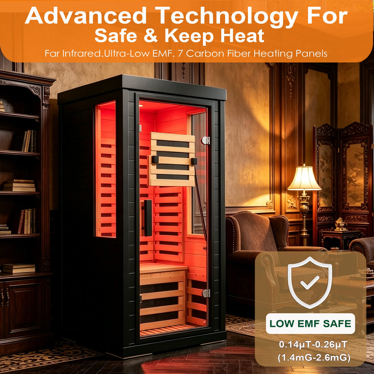 One-Two Person Far Infrared Sauna with 7-Color Therapy Lighting - Solid Wood