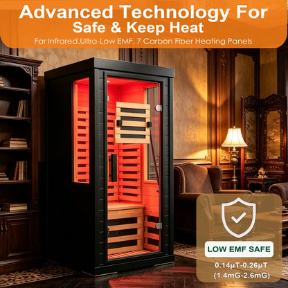 One-Two Person Far Infrared Sauna with 7-Color Therapy Lighting - Solid Wood