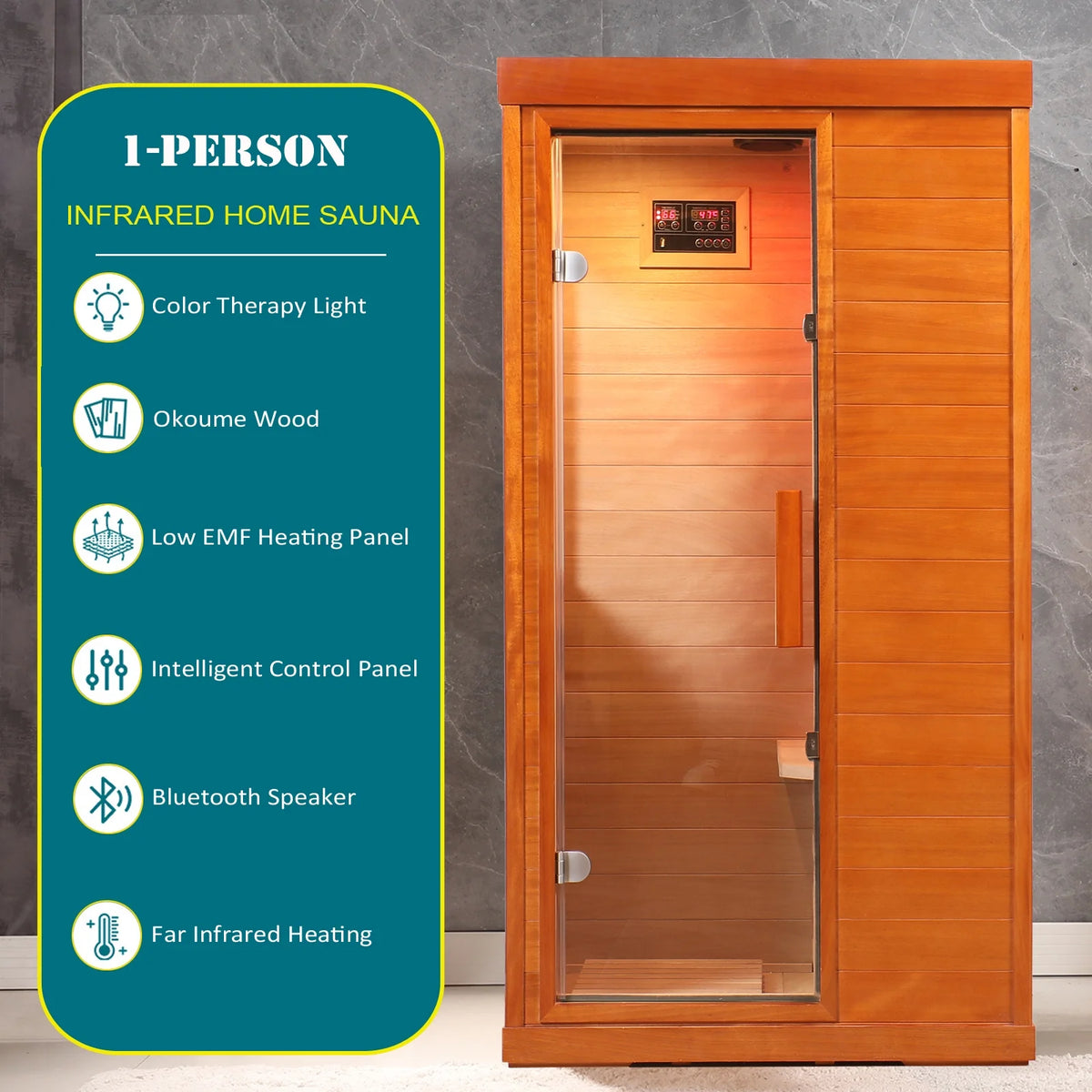 Dry Sauna for Home, 1120W Far Infrared Saunabox with 7-Color Light, 1-Person Indoor Sauna Room W/ Red Light, Bluetooth Audio, LED Reading Light, 77-140℉, Multi-Function Setting