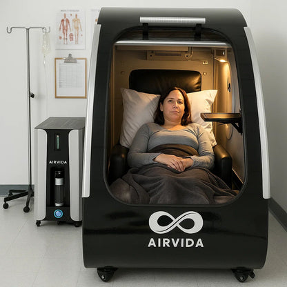 Airvida Elite Hard Shell Sitting Hyperbaric Chamber — Stainless Steel, 1.3–2.0 ATA, BIBS Oxygen